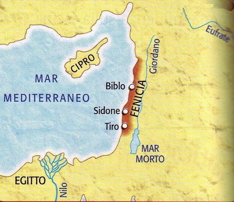 antica carta geografica Tiro e Sidone
